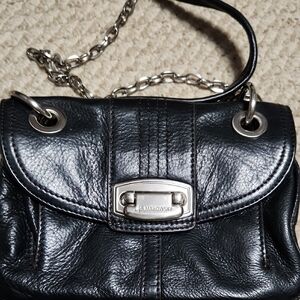 B. Makowsky Black Leather Crossbody Bag with Chain Strap
